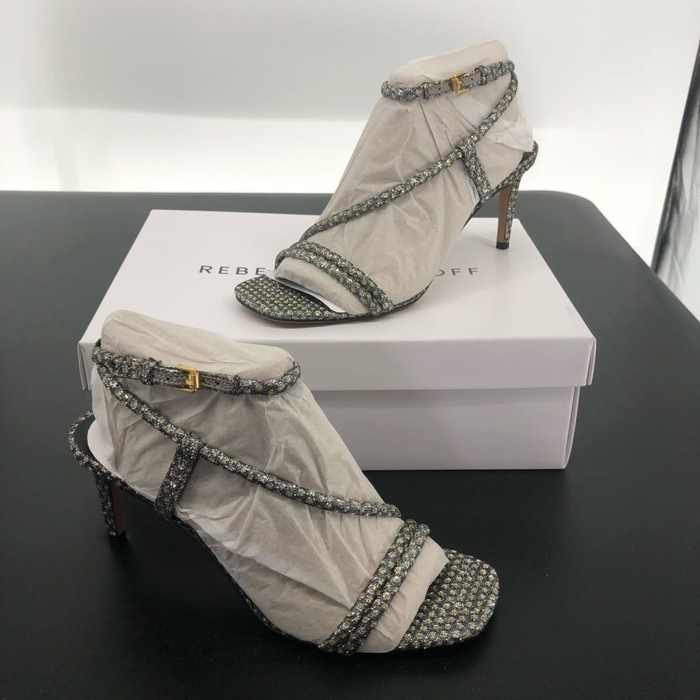 Rebecca Minkoff Nanine Silver Gold Strappy Ankle Strap Heeled Sandals - Picture 4 of 14